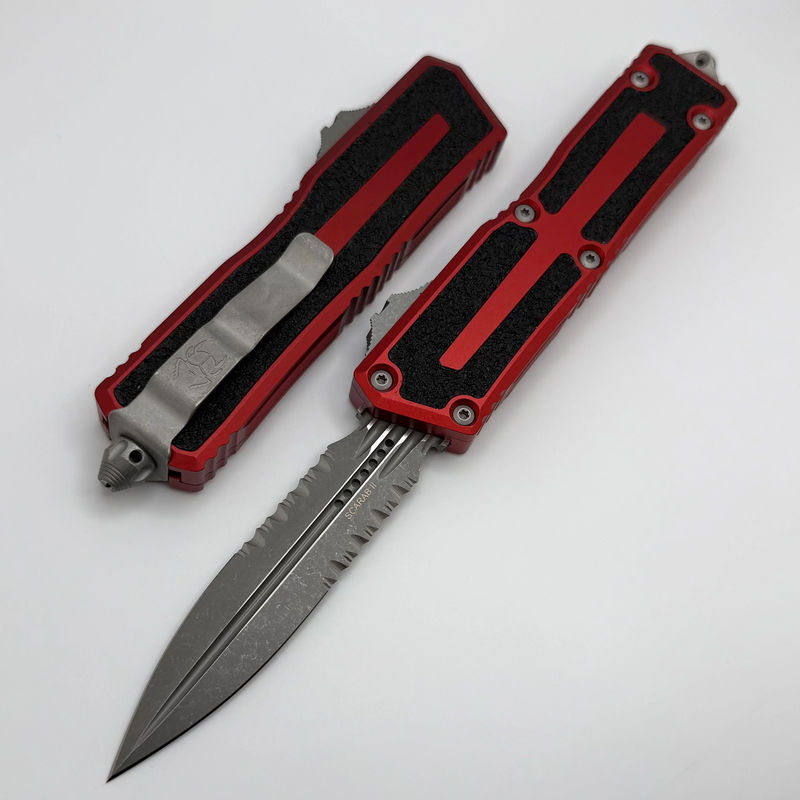 Microtech Scarab 2 Gen 3 D/E Apocalyptic Partial Serrated w/ Red Handle 1280-11APRD