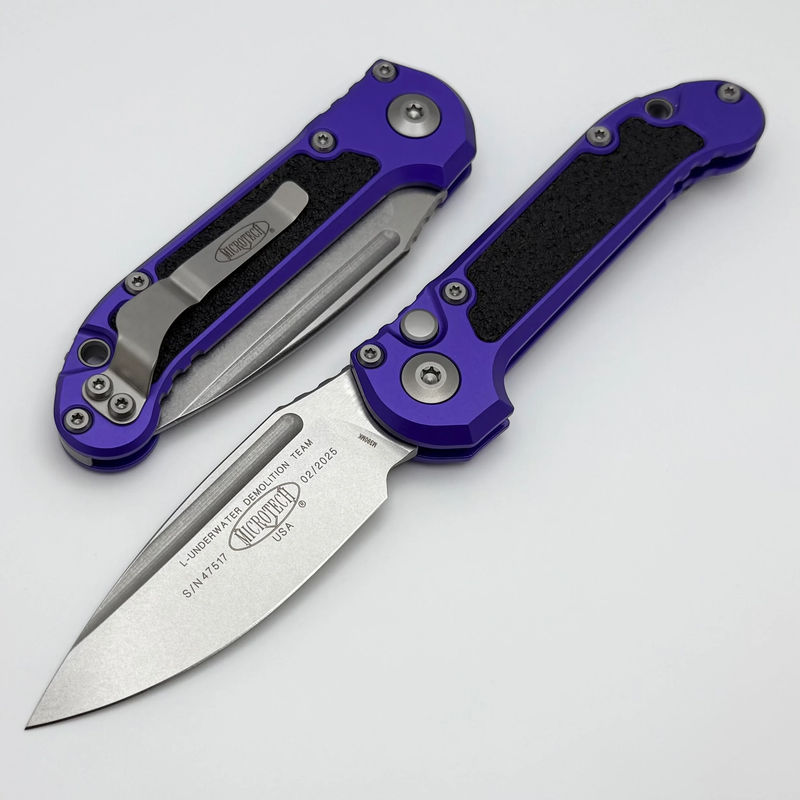 Microtech Knives LUDT Gen III Stonewash Drop Point w/ Purple Handle 1135-10PU