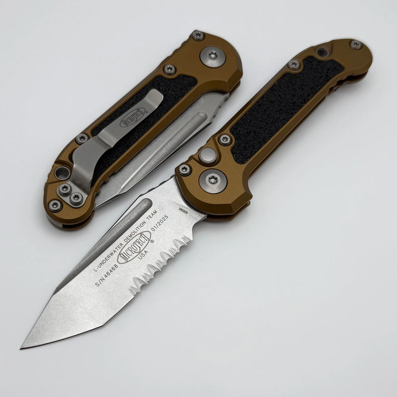 Microtech Knives LUDT Gen III Stonewash Partial Serrated Tanto w/ Tan Handle 1136-11TA