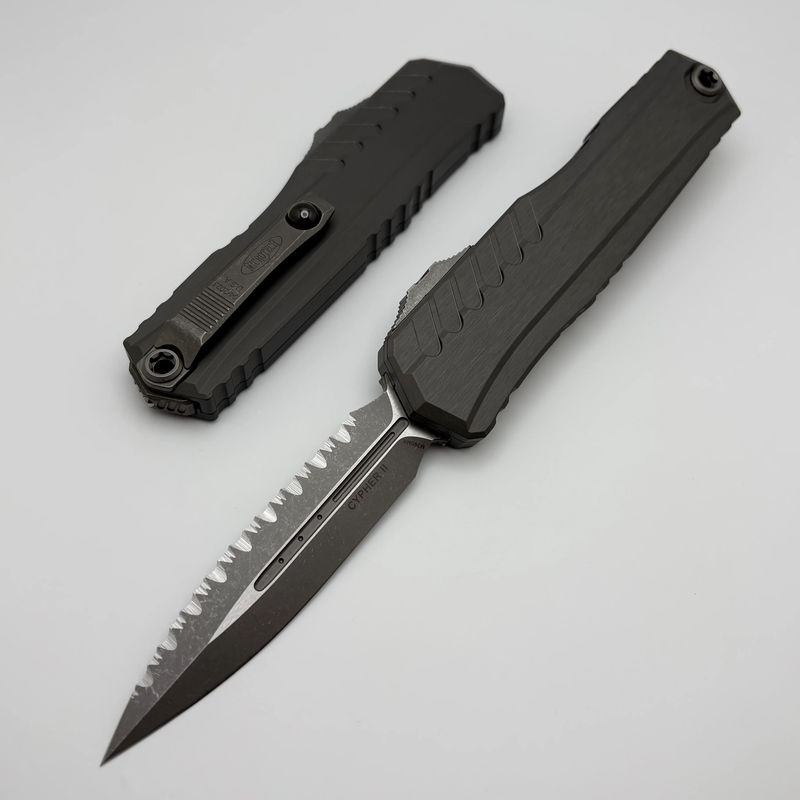 Microtech Cypher II D/E Full Serrated Apocalyptic w/ Natural Clear Handle 1242-12APNC