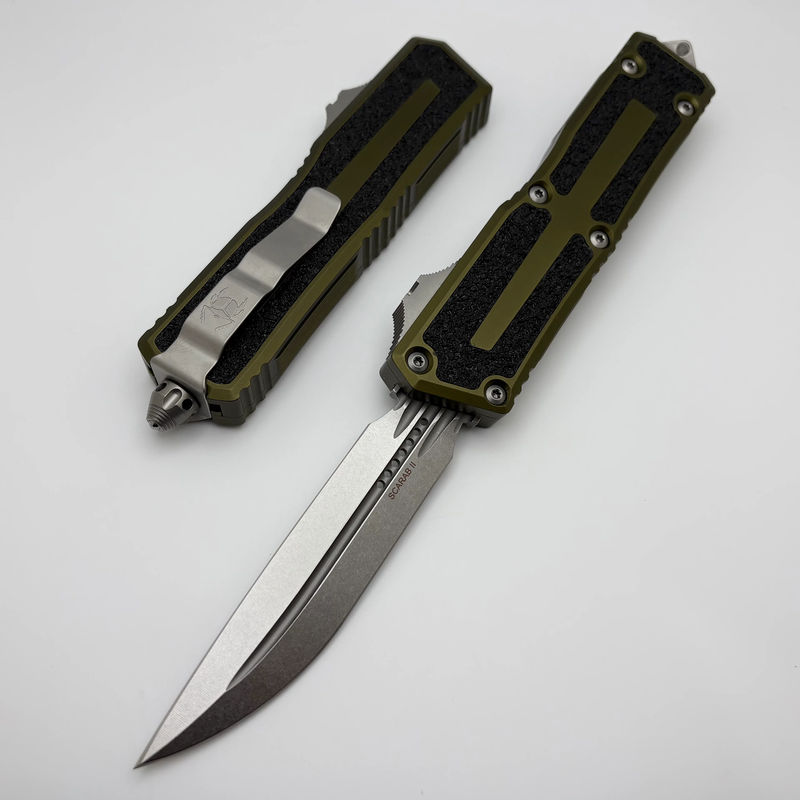 Microtech Scarab 2 Gen 3 OD Green Handles w/ D/E-S Stonewash M390MK 1180-10OD