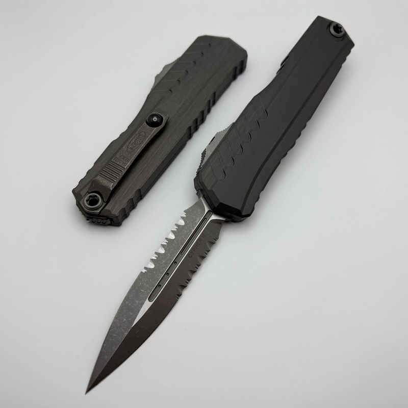 Microtech Cypher II D/E Apocalyptic Partial Serrated w/ Natural Clear Handle 1242-11APNC