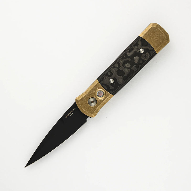 Godson Ltd. - AL Bronze Handle W/ Fat Carbon "Camo" Inlays, Black Pearl Button, DLC Blade 7115-CAMO