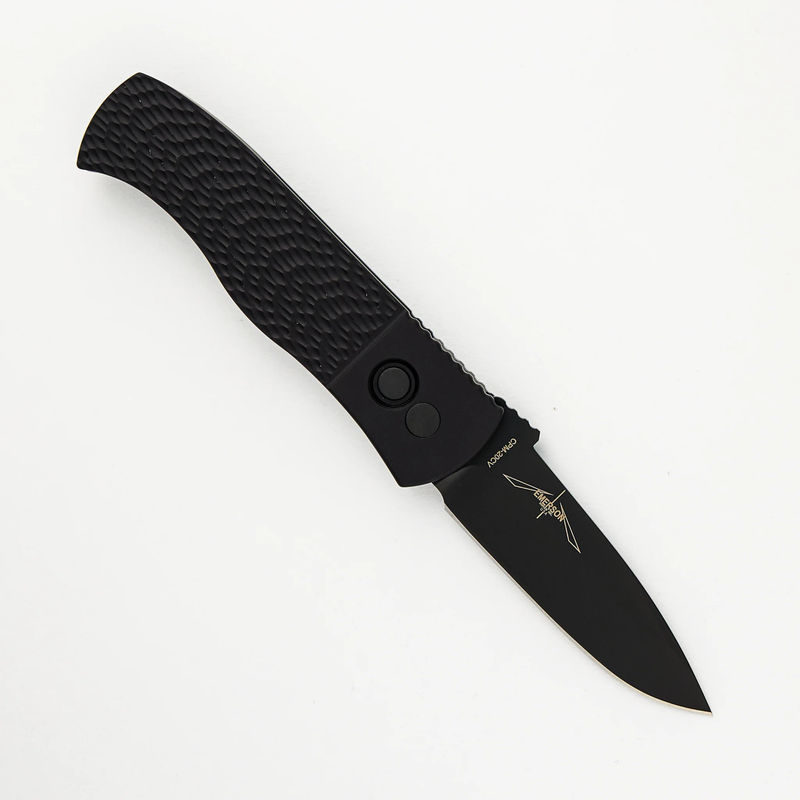 CQC7 Auto E7A06-LH-20CV - Left Handed, Black Textured Handle, DLC Black Spear Point 20CV Blade (Emerson Design)