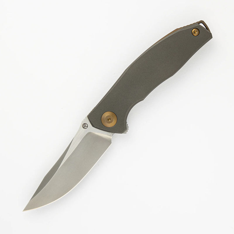 Adzin Flipper – Blasted W- Satin Flats M390 Blade – Blasted Titanium Handle W- Bronze Accents