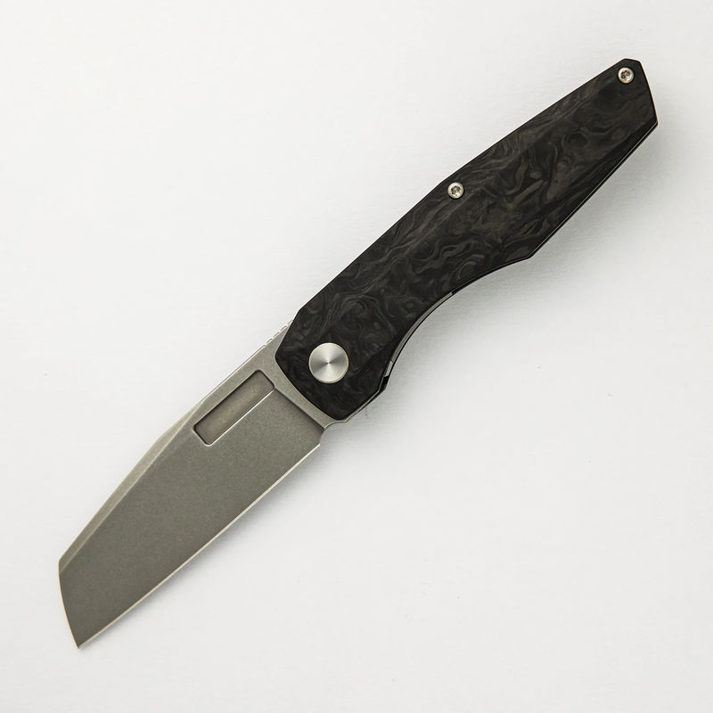 Axon Stonewash Sheepsfoot M390 Blade Marbled Carbon Fiber Handle Liner Lock