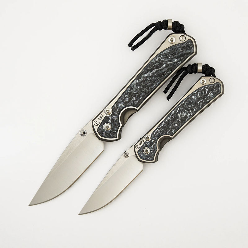 Large & Small Sebenza 31 Numbered Matched Set - White CarboTi Inlay - Polished Drop Point CPM MagnaCut Blade - Silver Double Lugs