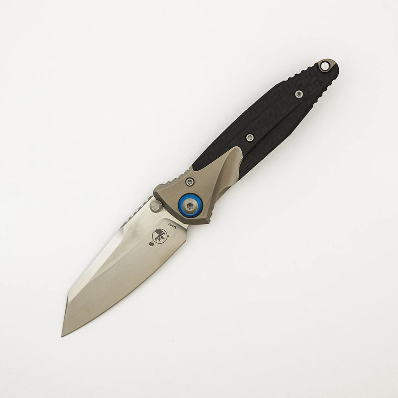 Socom Bravo Mini Warcom - Titanium Handle Hand Rubbed Satin Standard Blue Titanium Pivot Collar Carbon Fiber Scales 263M-4 CFTI