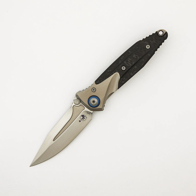 Socom Bravo Mini Spear Point - Titanium Handle Hand Rubbed Satin Standard Blue Titanium Pivot Collar Carbon Fiber Scales 262M-4 CFTI
