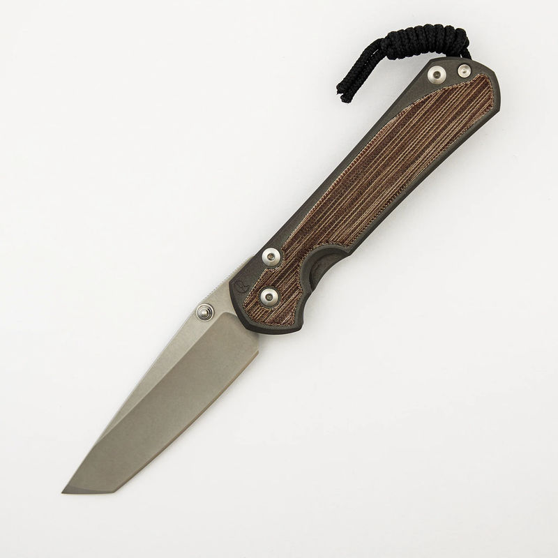 Large Sebenza 31 Natural Canvas Micarta Inlay - Tanto CPM MagnaCut Blade - Silver Double Thumb Lugs