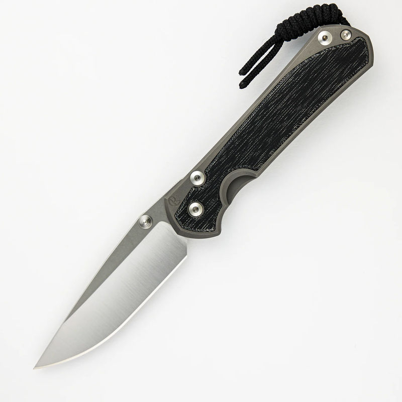 LARGE SEBENZA 31 BLACK CANVAS MICARTA INLAY – POLISHED CPM MAGNACUT BLADE – GLASS BLASTED - SILVER DOUBLE THUMB LUGS