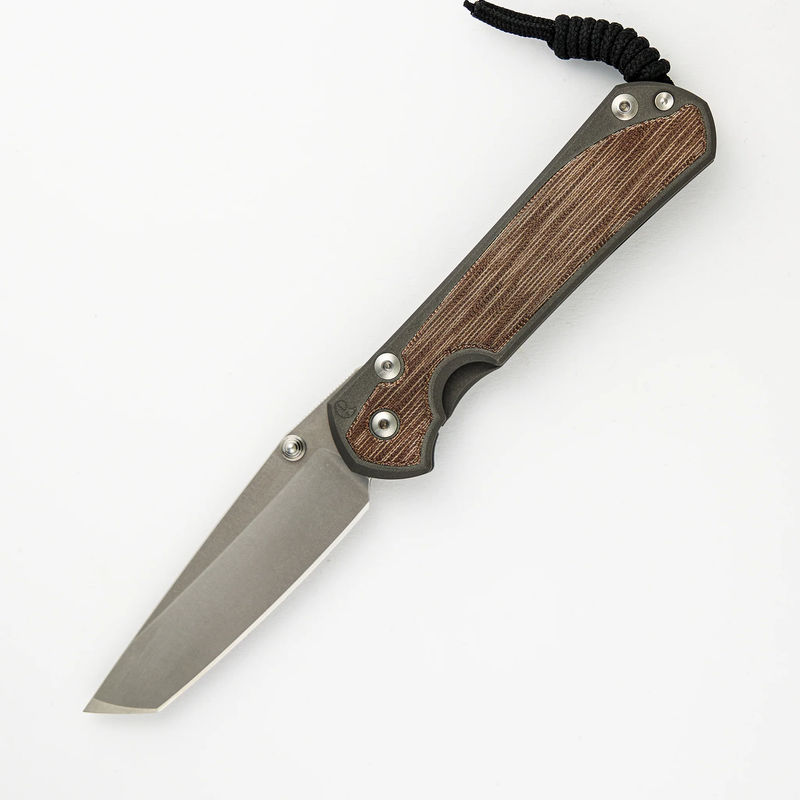 Large Sebenza 31 Natural Canvas Micarta Inlay - Tanto CPM MagnaCut Blade - Silver Double Thumb Lugs