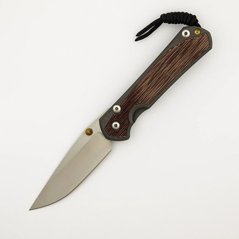 Large Sebenza 31 - Natural Canvas Micarta Inlay - Polished CPM MagnaCut Blade - Gold Double Thumb Lugs