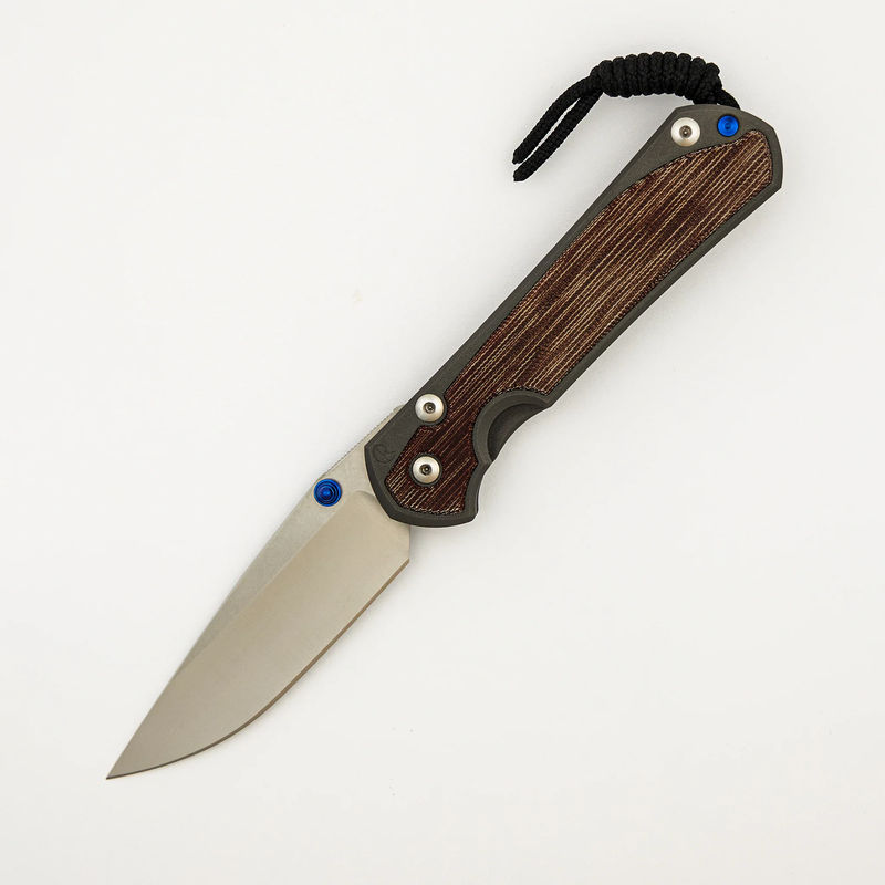 Large Sebenza 31 - Natural Canvas Micarta Inlay - Polished CPM MagnaCut Blade - Blue Double Thumb Lugs