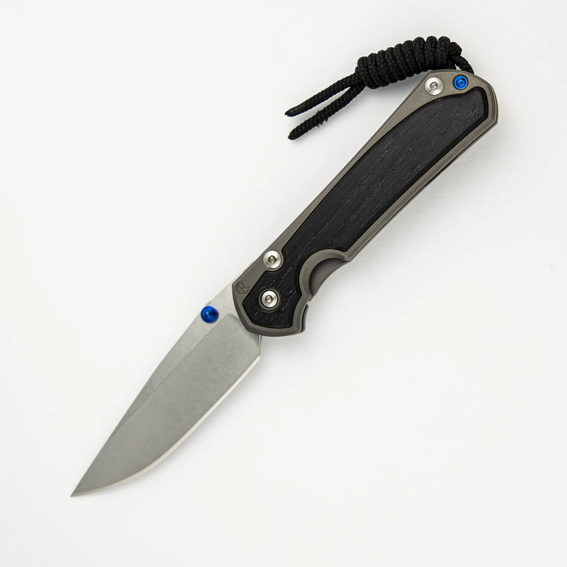 Small Sebenza 31 Bog Oak Inlay - CPM MagnaCut Blade - Blue Double Thumb Lugs - Wood Variant:Pattern 6