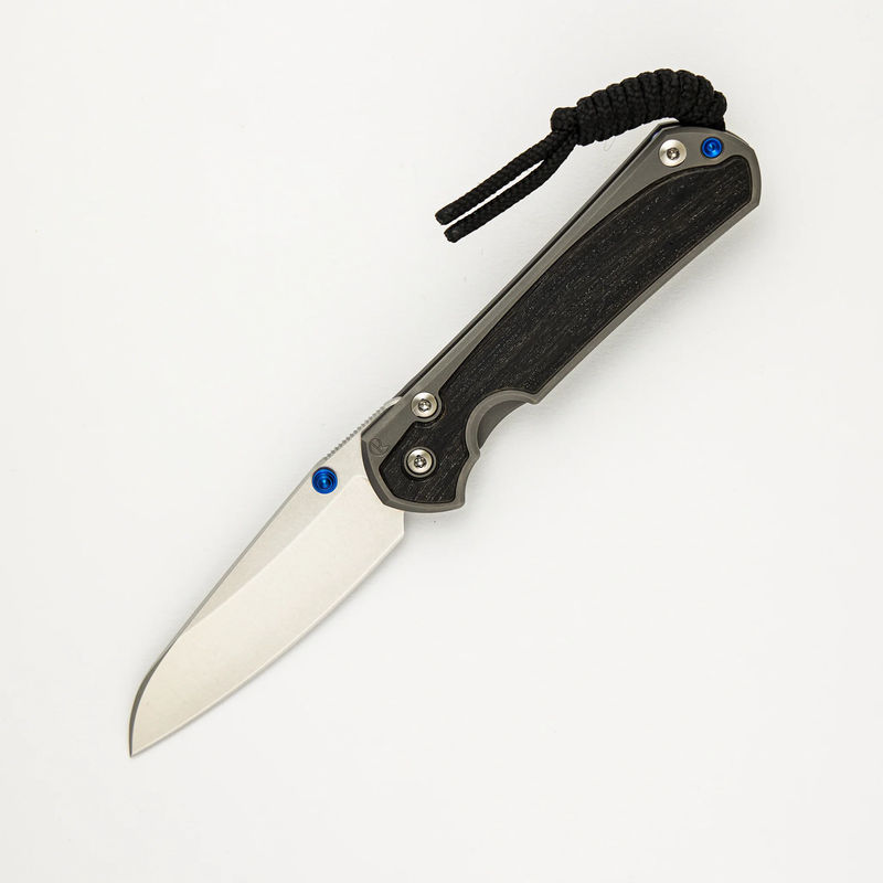 Small Sebenza 31 Bog Oak Inlay - Insingo CPM MagnaCut Blade - Blue Double Thumb Lugs - Wood Variant:Pattern 1