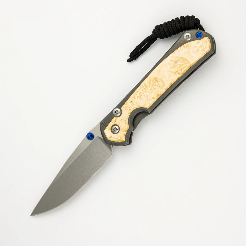 Small Sebenza 31 Box Elder Inlay - CPM MagnaCut Blade - Blue Double Thumb Lugs - Wood Variant:Pattern 1