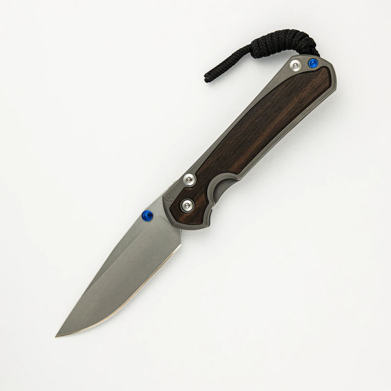 Small Sebenza 31 Macassar Ebony Inlay - CPM MagnaCut Blade - Blue Double Thumb Lugs - Wood Variant:Pattern 2