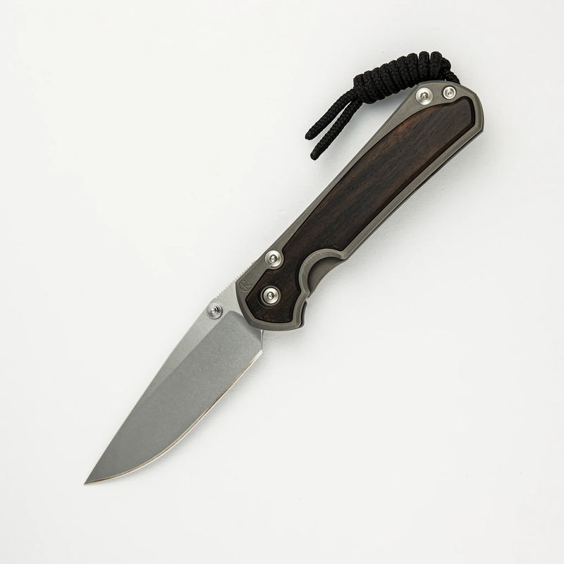 Small Sebenza 31 Macassar Ebony Inlay - CPM MagnaCut Blade - Glass Blasted - Silver Double Thumb Lugs - Wood Variant:Pattern 1