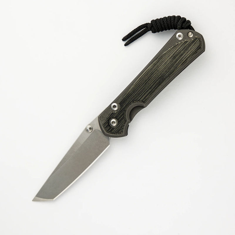 Small Sebenza 31 - Black Canvas Micarta Inlay - Tanto CPM MagnaCut Blade - Silver Double Thumb Lugs