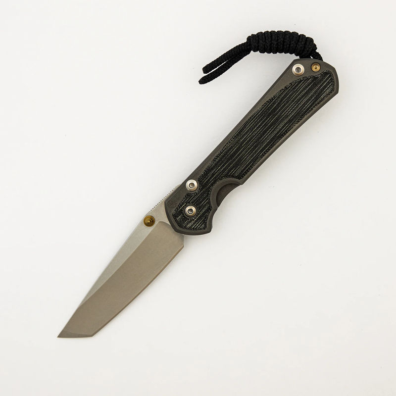 Small Sebenza 31 - Black Canvas Micarta Inlay - Tanto CPM MagnaCut Blade - Gold Double Thumb Lugs