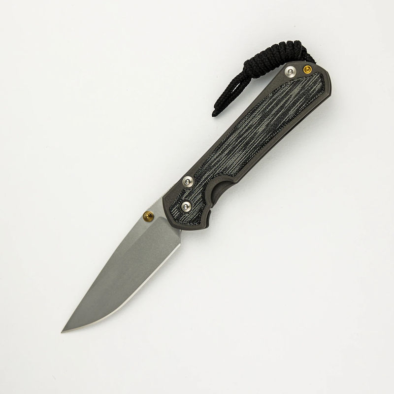 Small Sebenza 31 - Drop Point CPM MagnaCut Blade - Black Canvas Micarta Inlays - Gold Double Thumb Lugs