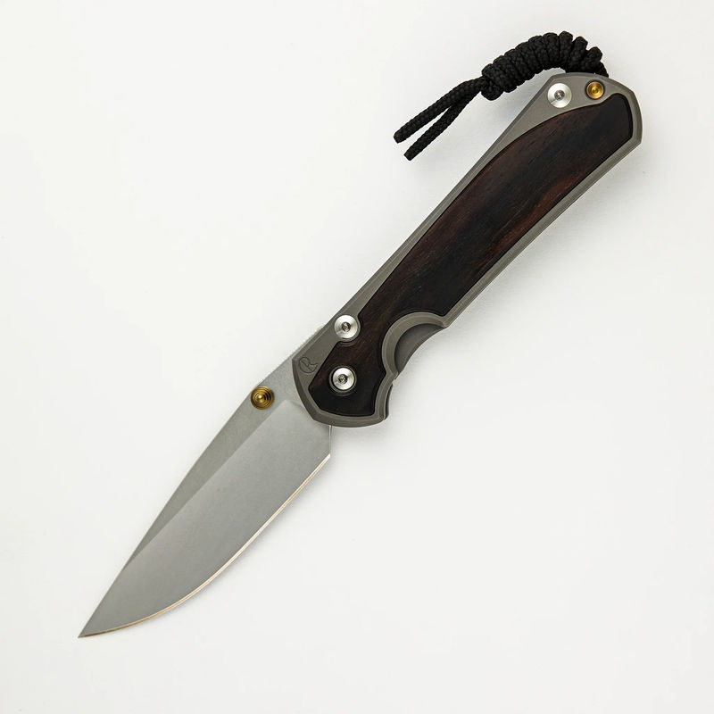 Large Sebenza 31 Macassar Inlay - CPM MagnaCut Blade - Gold Double Thumb Lugs - Wood Variant:Pattern 1
