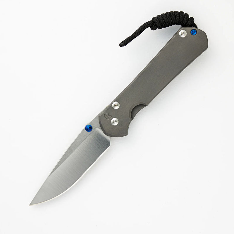 Small Sebenza 31 - Polished Drop Point CPM MagnaCut Blade - Glass Blasted - Blue Double Thumb Lugs