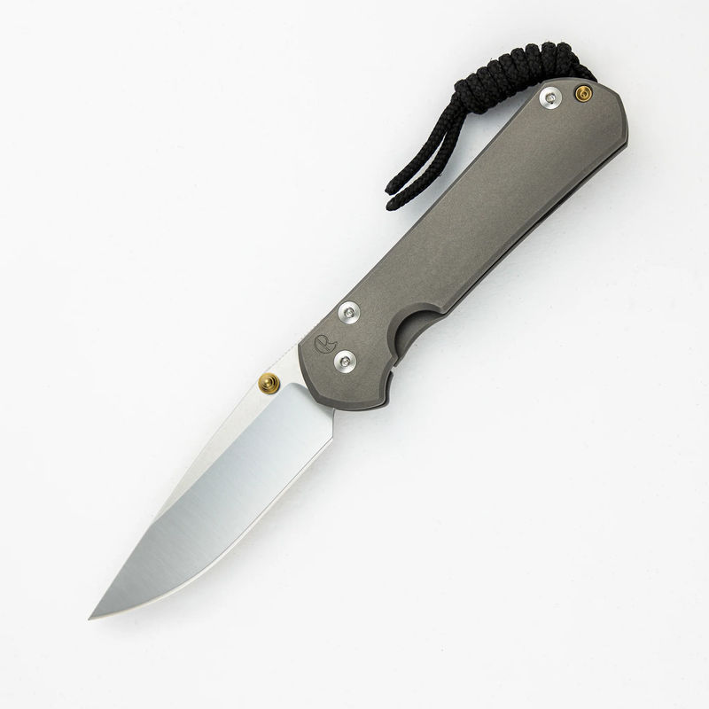 Small Sebenza 31 - Polished Drop Point CPM MagnaCut Blade - Glass Blasted - Gold Double Thumb Lugs