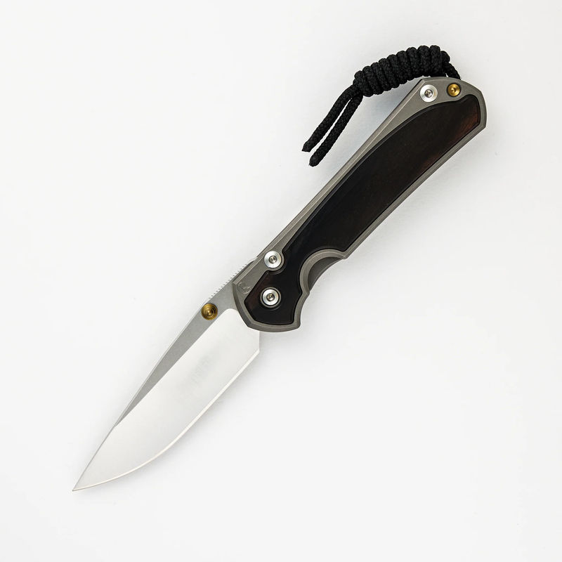 SMALL SEBENZA 31 MACASSAR EBONY INLAY – DROP POINT POLISHED CPM MAGNACUT BLADE – GOLD DOUBLE THUMB LUGS - Pattern:Pattern 1