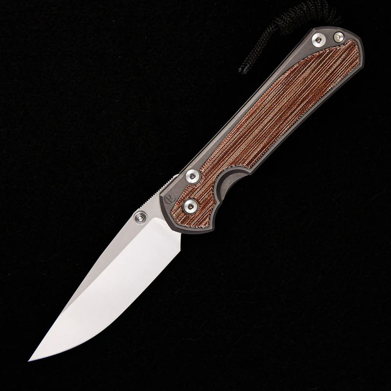 LARGE SEBENZA 31 NATURAL CANVAS MICARTA INLAY – POLISHED CPM MAGNACUT BLADE – GLASS BLASTED – SILVER DOUBLE THUMB LUGS
