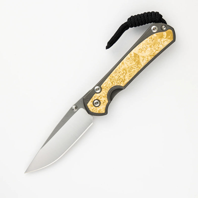 SMALL SEBENZA 31 BOX ELDER INLAY – DROP POINT POLISHED CPM MAGNACUT BLADE – SILVER DOUBLE THUMB LUGS - Pattern:Pattern 1