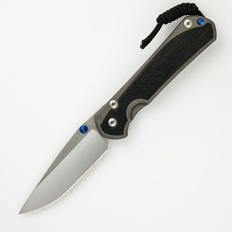 LARGE SEBENZA 31 BOG OAK INLAY – POLISHED CPM MAGNACUT BLADE – BLUE DOUBLE THUMB LUGS - Wood Variant:Pattern 3