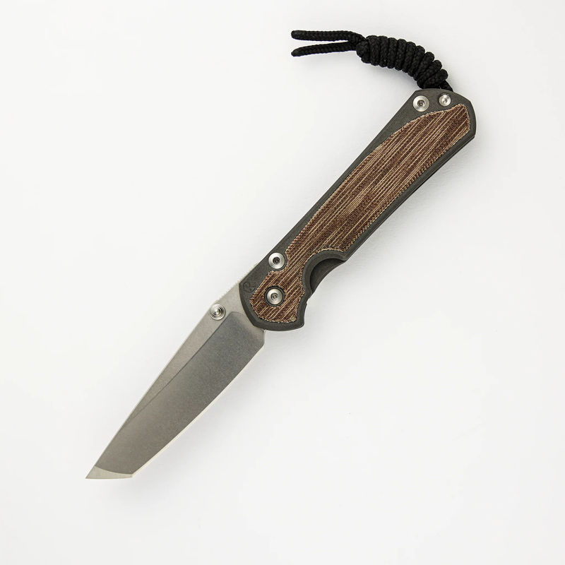 SMALL SEBENZA 31 NATURAL CANVAS MICARTA INLAY – CPM MAGNACUT TANTO BLADE – SILVER DOUBLE THUMB LUGS