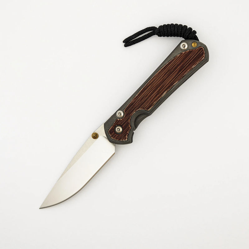 Small Sebenza 31 - Natural Canvas Micarta Inlay - Polished CPM MagnaCut Blade - Gold Double Thumb Lugs