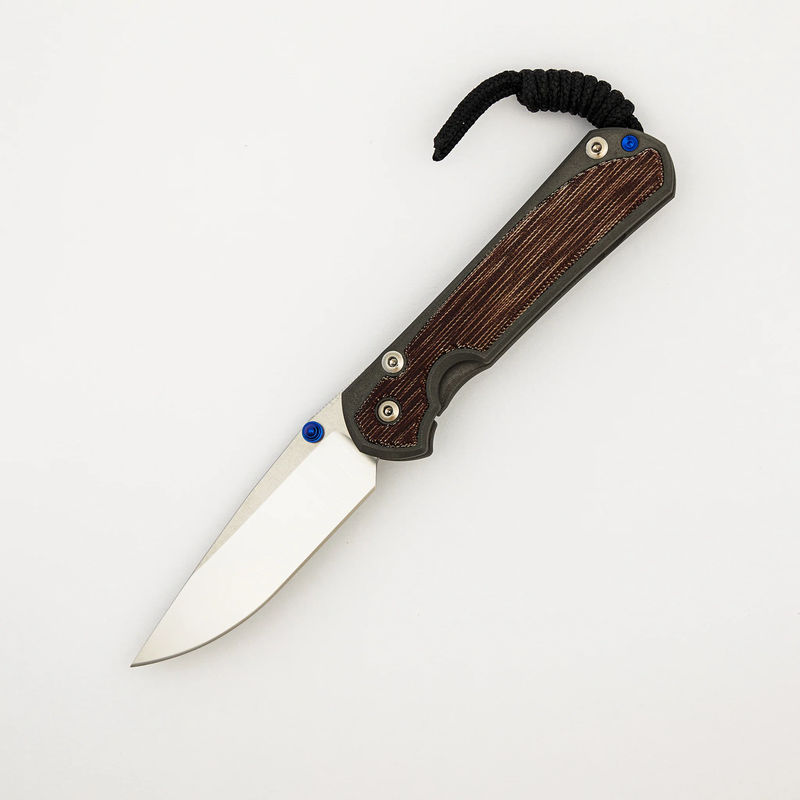 Small Sebenza 31 - Natural Canvas Micarta Inlay - Polished CPM MagnaCut Blade - Blue Double Thumb Lugs