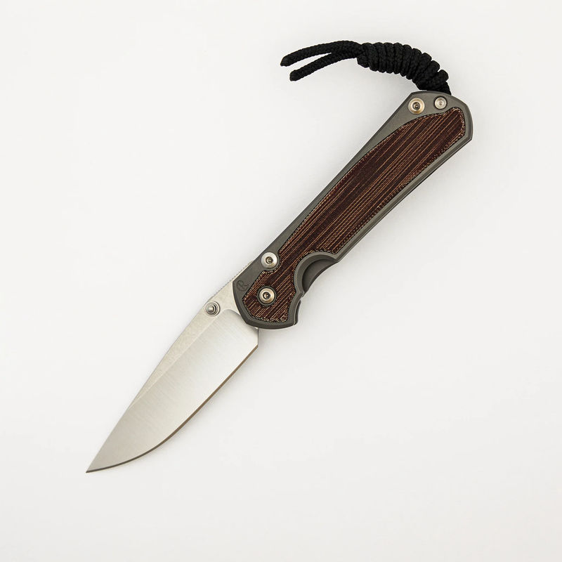 Small Sebenza 31 - Natural Canvas Micarta Inlay - Polished CPM MagnaCut Blade - Glass Blasted - Silver Double Thumb Lugs