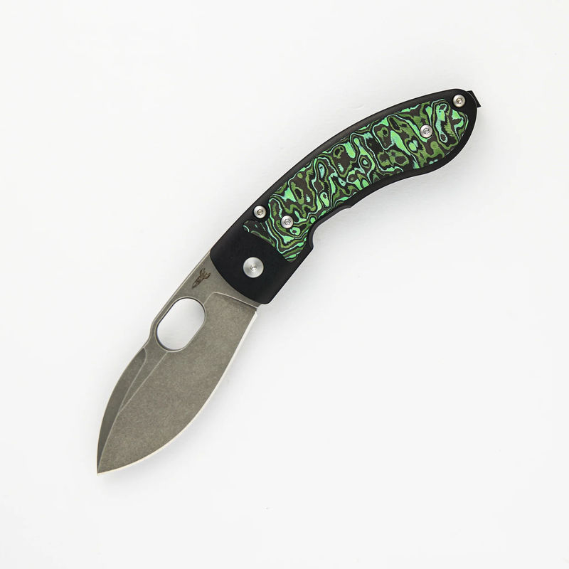 Lum Leaf (Style 10) – Green/Black Carbon Fiber Inlays – Stonewash S90V Blade