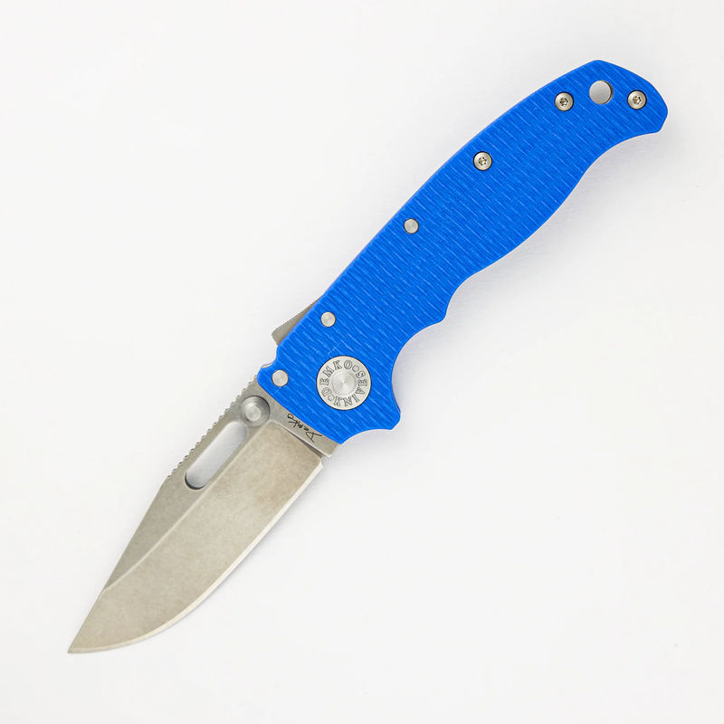 AD20.5 20CV Blue G10 Handle Clip Point Stonewash Blade