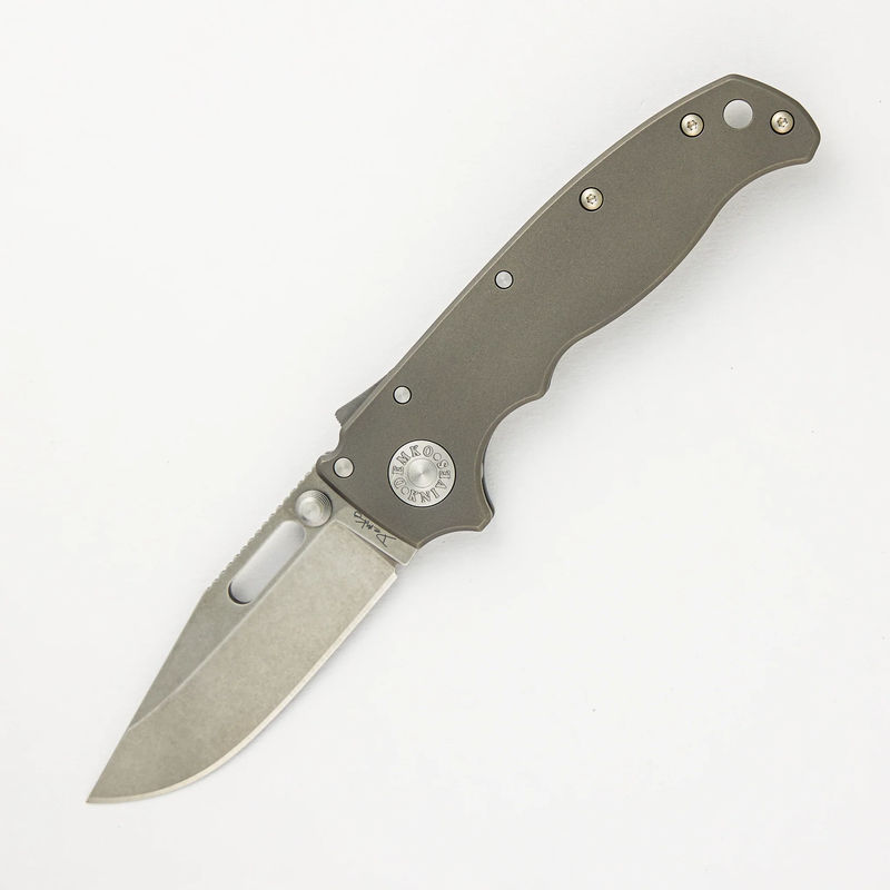 AD20.5 20CV Smooth Titanium Handle Clip Point Stonewash Blade