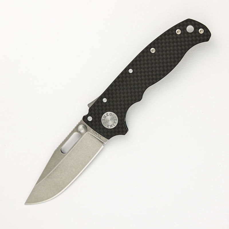 AD20.5 20CV Carbon Fiber Handle Clip Point Stonewash Blade