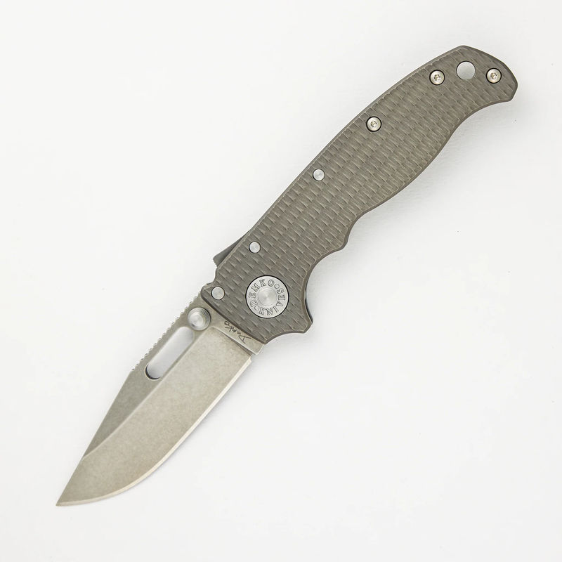 AD20.5 20CV Milled Textured Titanium Handle Clip Point Stonewash Blade
