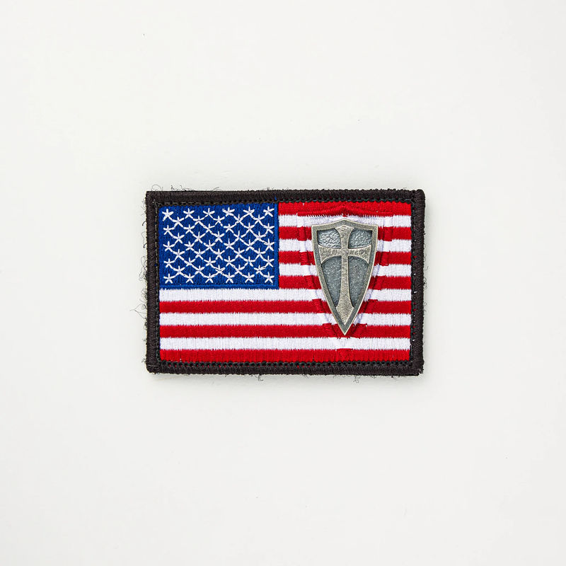 American Flag Patch With Silver Crusader Cross
