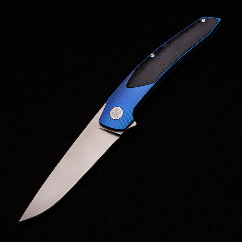 Model T – RWL-34 Blade – Blue TI W- Silver – Black Micarta Inlay