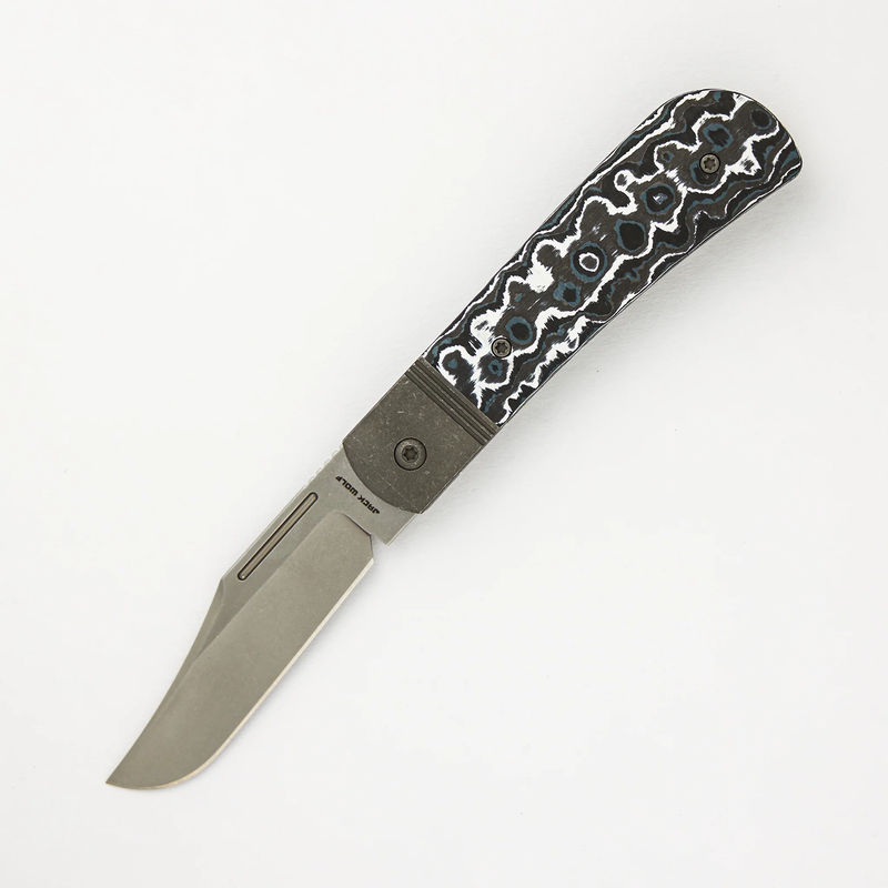 The Benny - White Storm Fat Carbon Handle - Stonewash Lannys Clip Blade