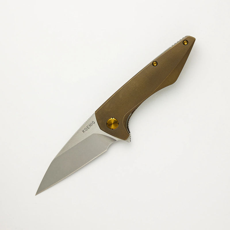 Mini Goblin - Bronze Smooth Titanium Handle - Brightwashed W/ Polished Flats M390 Blade