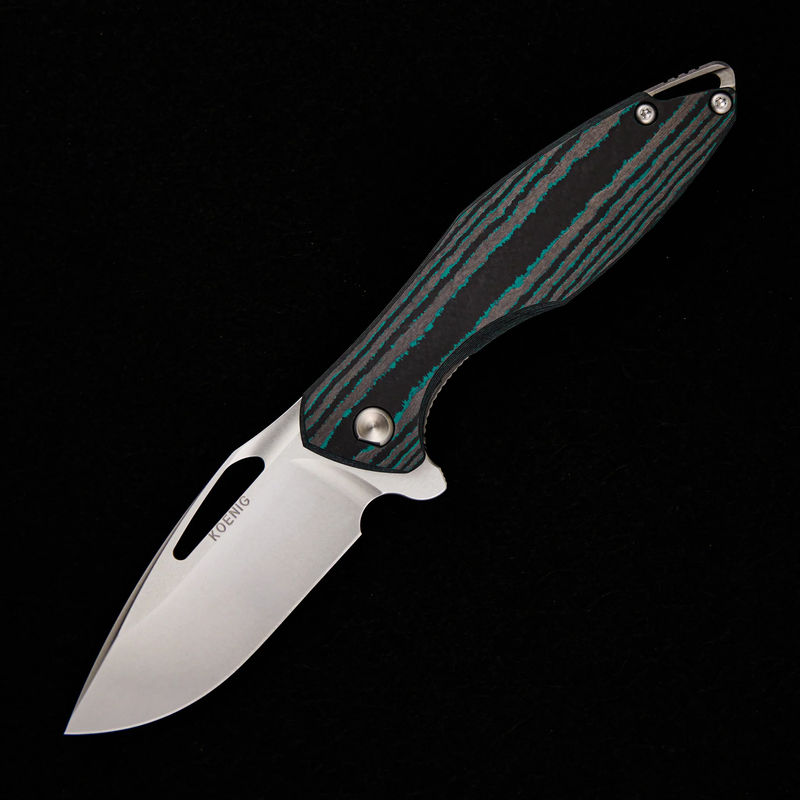 ARIUS – TITANIUM/SMOOTH TEAL CAMO CARBON HANDLE – BRIGHTWASHED W/ PF M390 BLADE