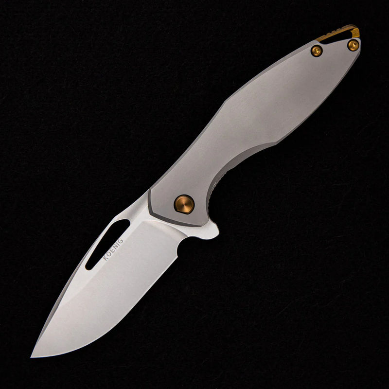 ARIUS – SMOOTH TITANIUM HANDLE – BRONZE HARDWARE – BURNISHED W/ POLISHED FLATS M390 BLADE