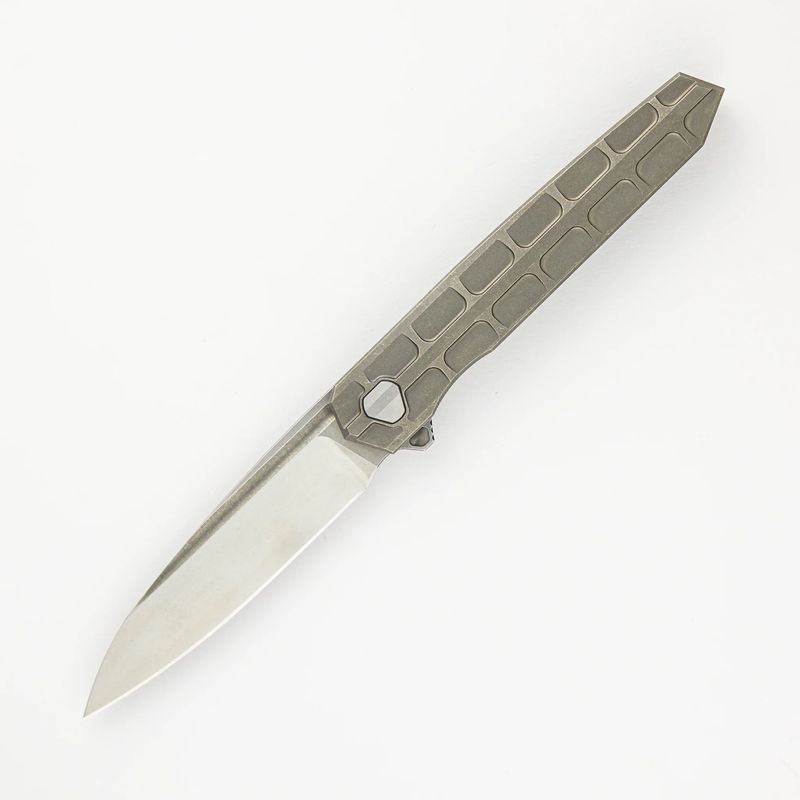 Cypher Mini – Full Tech Series – Stonewashed Ti Handle – Bright Stonewashed M390 Blade