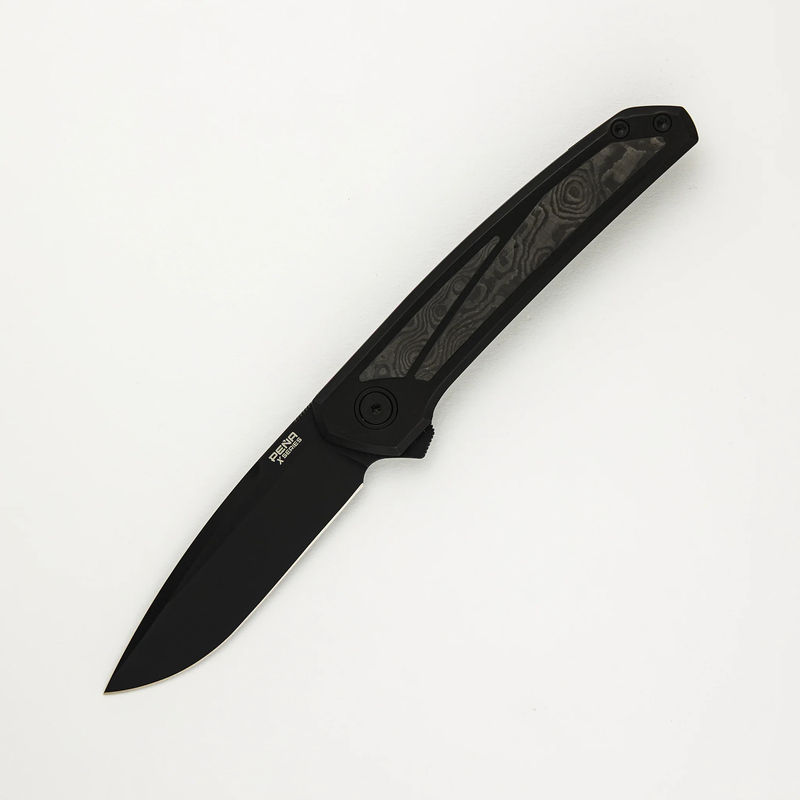 Cobra - Black PVD Titanium Handle W/ Black Dunes Carbon Fiber Inlays - Black PVD CPM-M4 Blade
